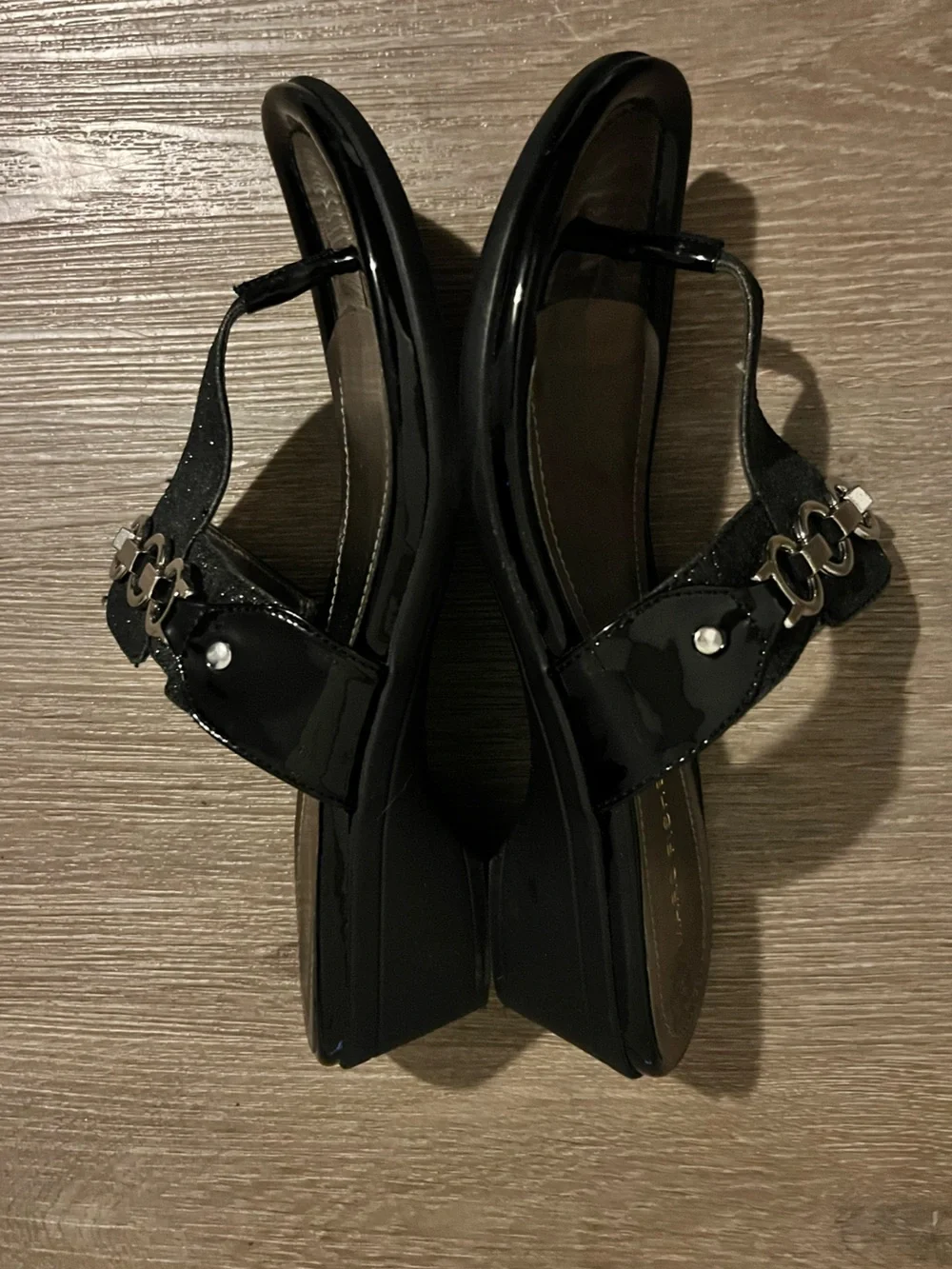 Marc Fisher Black Glitter Chain-Detail Women's Sandals